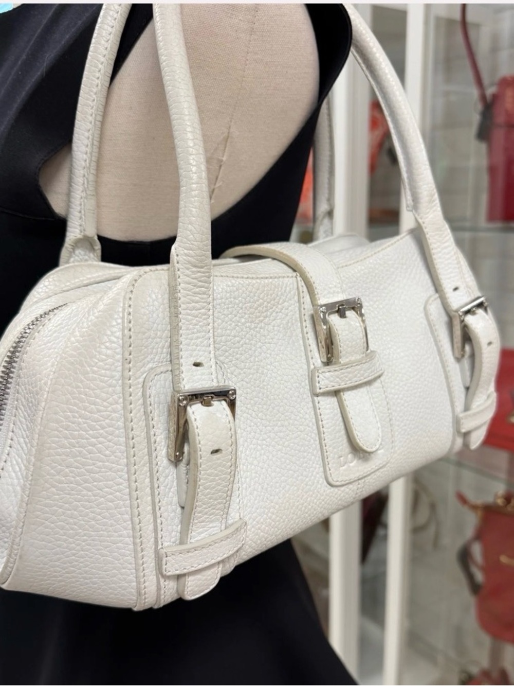 Loewe White Pebbled Leather Senda Satchel - Picture 3 of 6